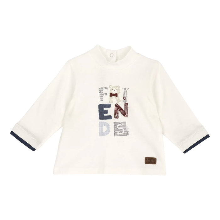Boys Off White Embroidered Long Sleeve T-shirt