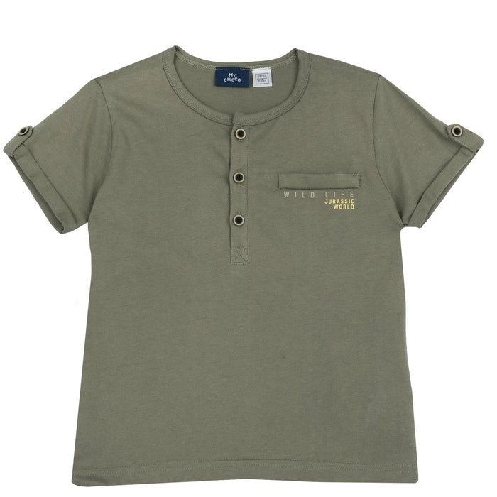 Boys Olive Green Typography Printed T-shirt