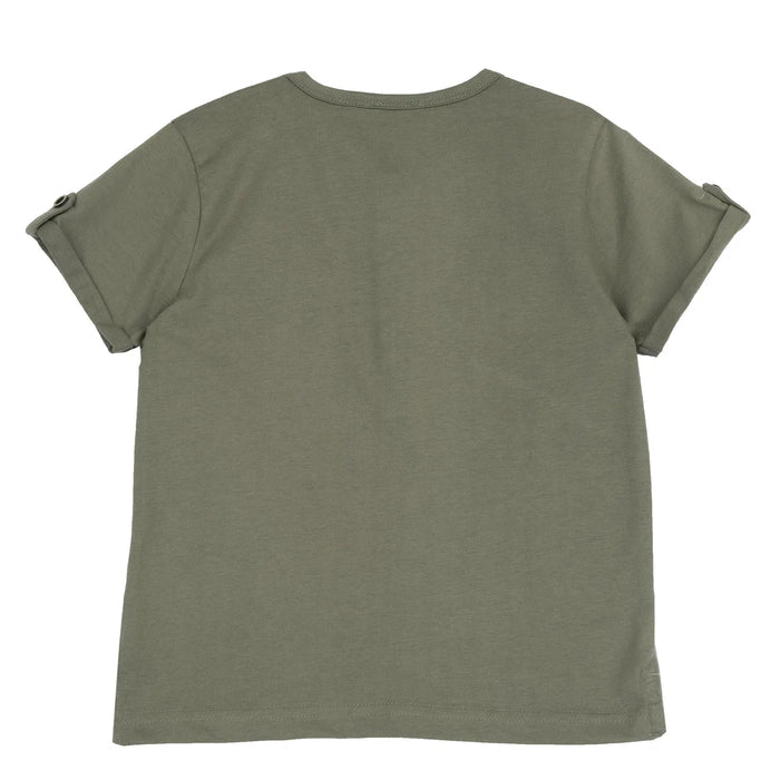 Boys Olive Green Typography Printed T-shirt