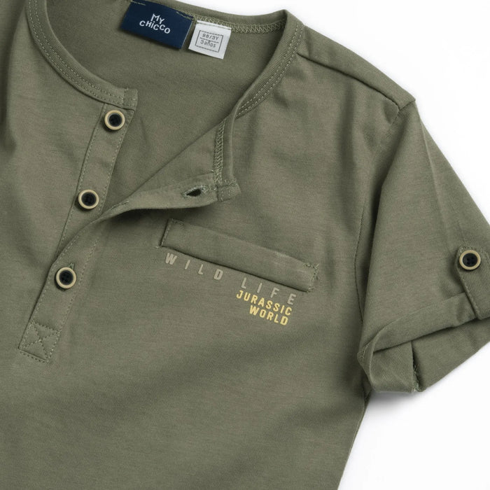 Boys Olive Green Typography Printed T-shirt