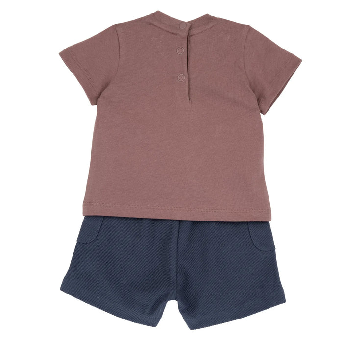 Boys Rust and Blue Graphic Printed T-Shirt with Shorts