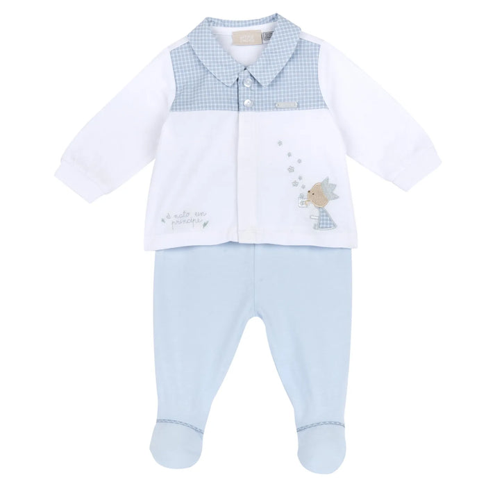 Boys White and Blue Embroidered Smock with Leggings