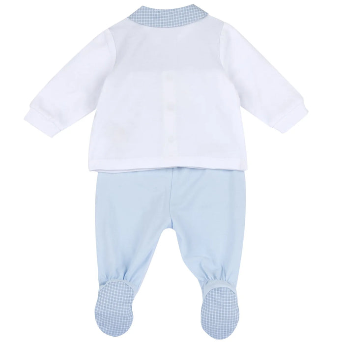 Boys White and Blue Embroidered Smock with Leggings