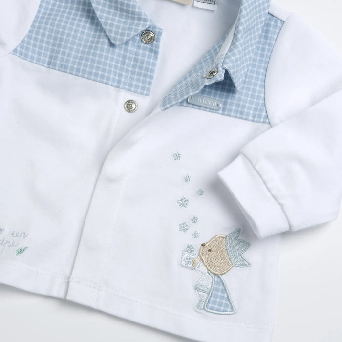Boys White and Blue Embroidered Smock with Leggings