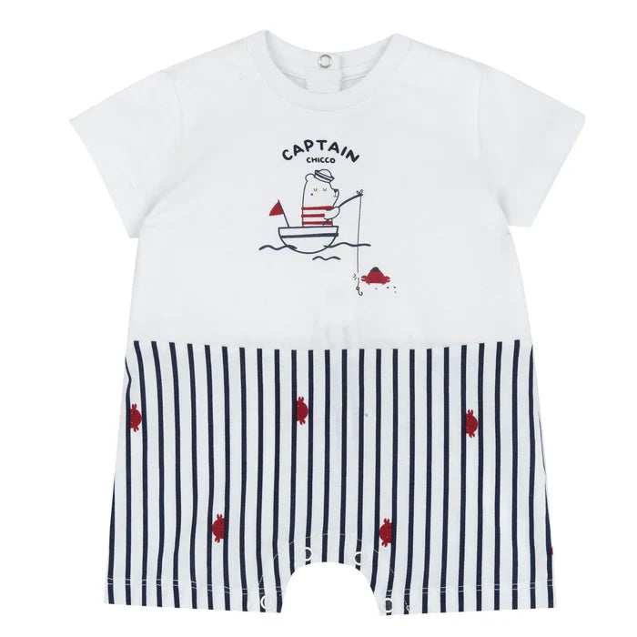 Boys White and Blue Printed Romper