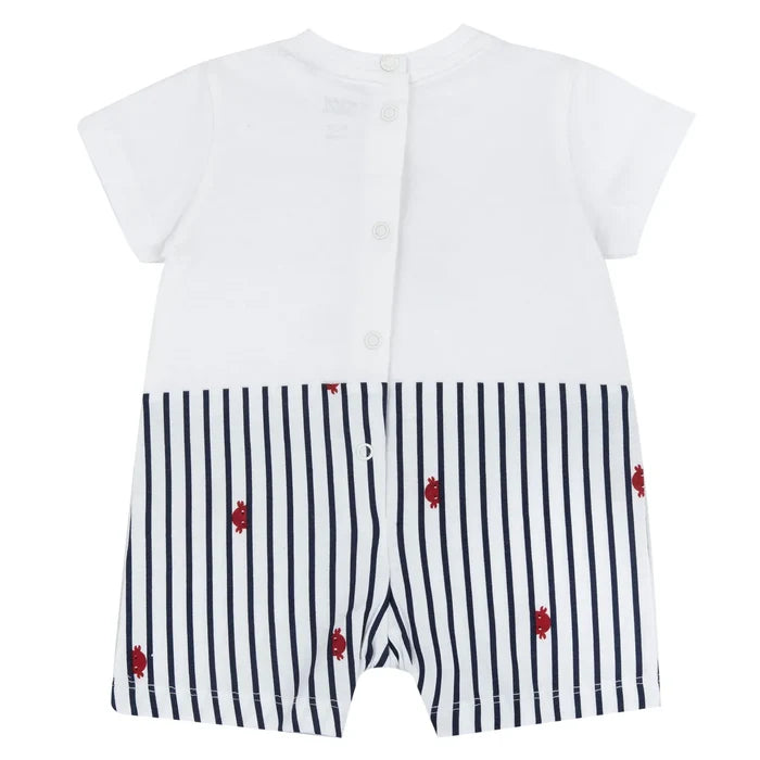 Boys White and Blue Printed Romper