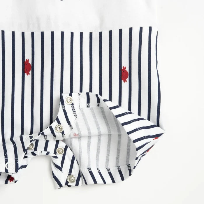 Boys White and Blue Printed Romper