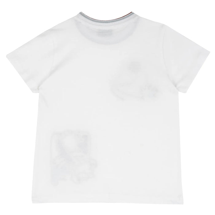 Boys White and Brown Embroidered T-shirt