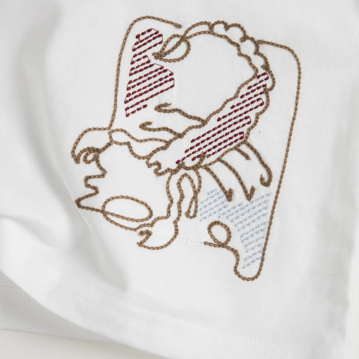 Boys White and Brown Embroidered T-shirt