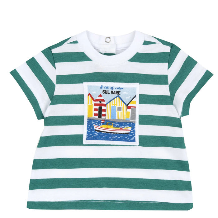 Boys White and Green Striped T-shirt