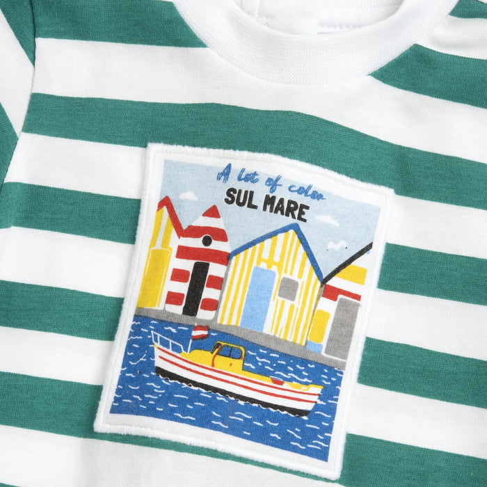 Boys White and Green Striped T-shirt