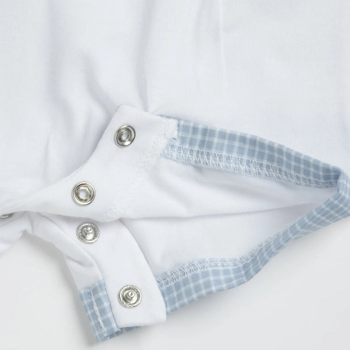 Boys White and Light Blue Short Sleeve Romper
