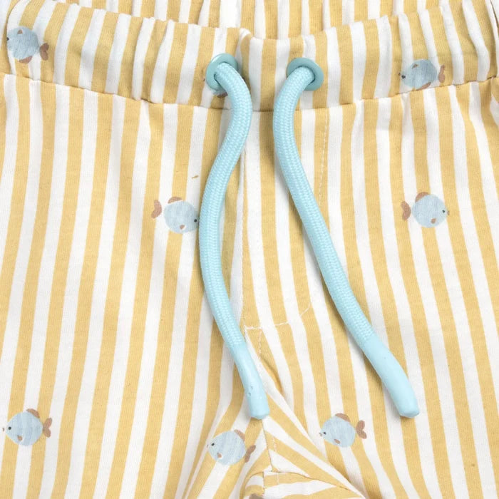Boys White and Light Yellow Printed T-Shirt with Shorts