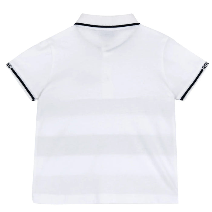 Boys White and Navy Blue Colorblocked Polo T-shirt