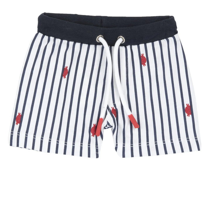 Boys White and Navy Blue Printed T-Shirt with Shorts