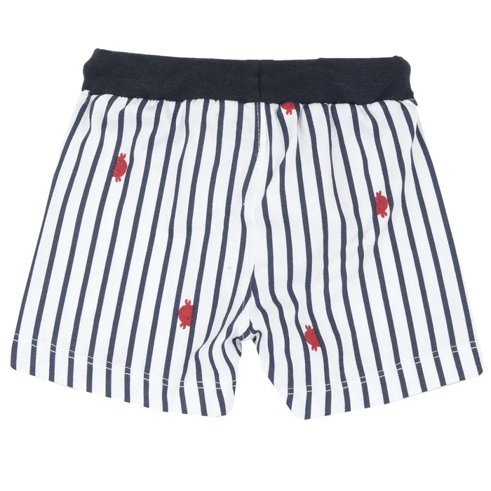 Boys White and Navy Blue Printed T-Shirt with Shorts