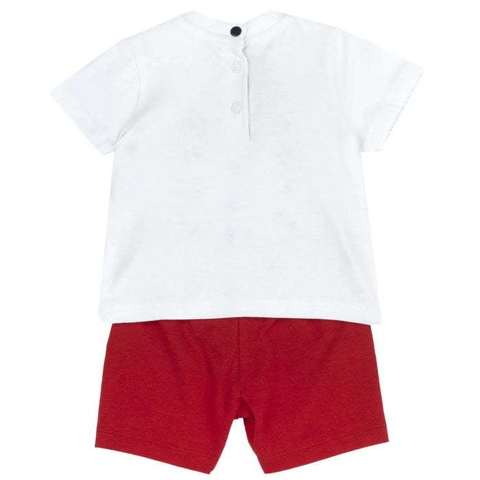 Boys White and Red Printed T-Shirt with Shorts