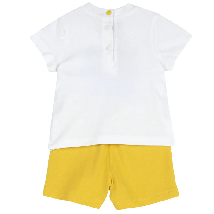 Boys White and Yellow Printed T-Shirt with Shorts