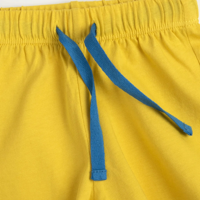 Boys White and Yellow Printed T-Shirt with Shorts