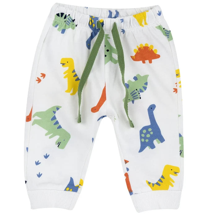 Boys White Animal Printed Joggers