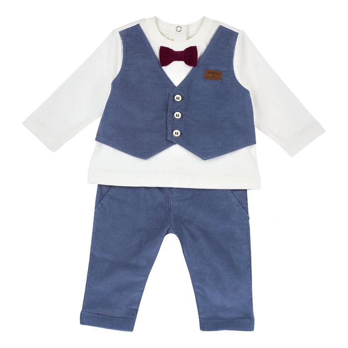 Boys White & Blue Corduroy T-shirt with Trouser