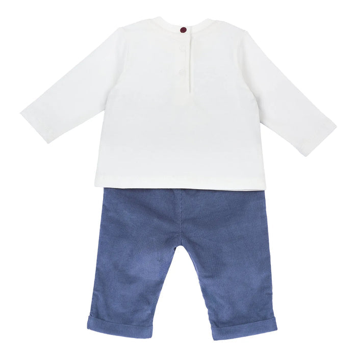 Boys White & Blue Corduroy T-shirt with Trouser