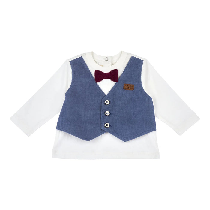 Boys White & Blue Corduroy T-shirt with Trouser