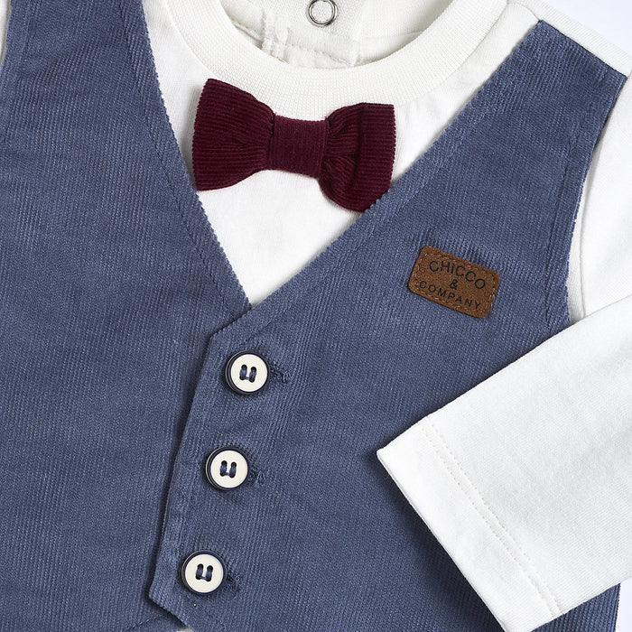 Boys White & Blue Corduroy T-shirt with Trouser