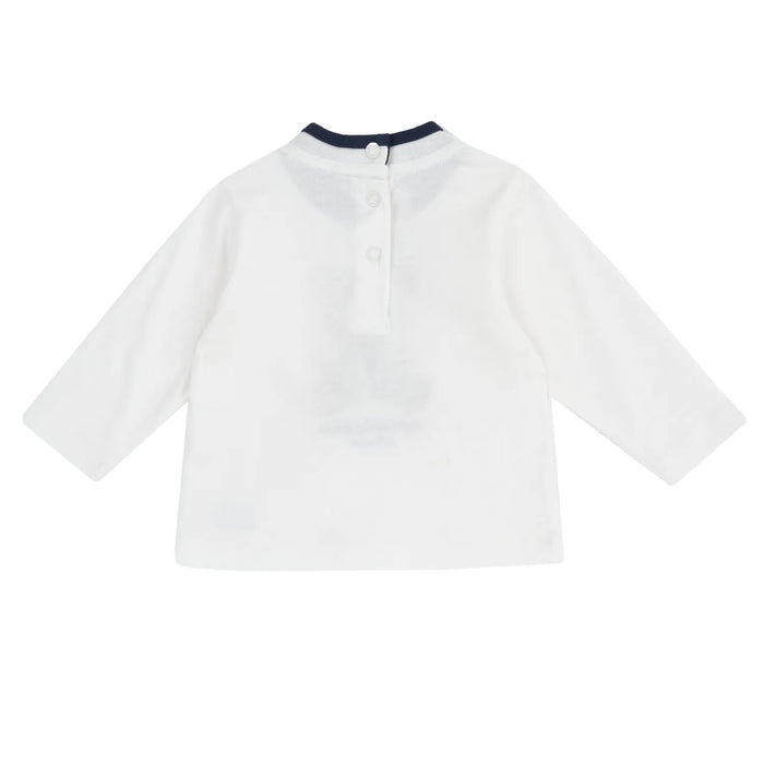 Boys White & Brown Embroidered Long Sleeve T-shirt