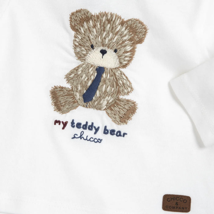 Boys White & Brown Embroidered Long Sleeve T-shirt