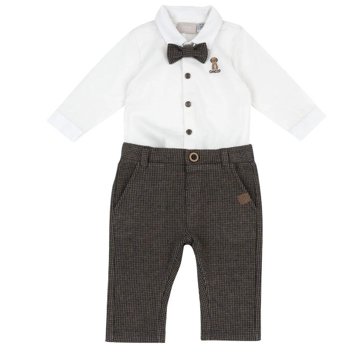 Boys White & Brown Knitted Shirt with Trouser