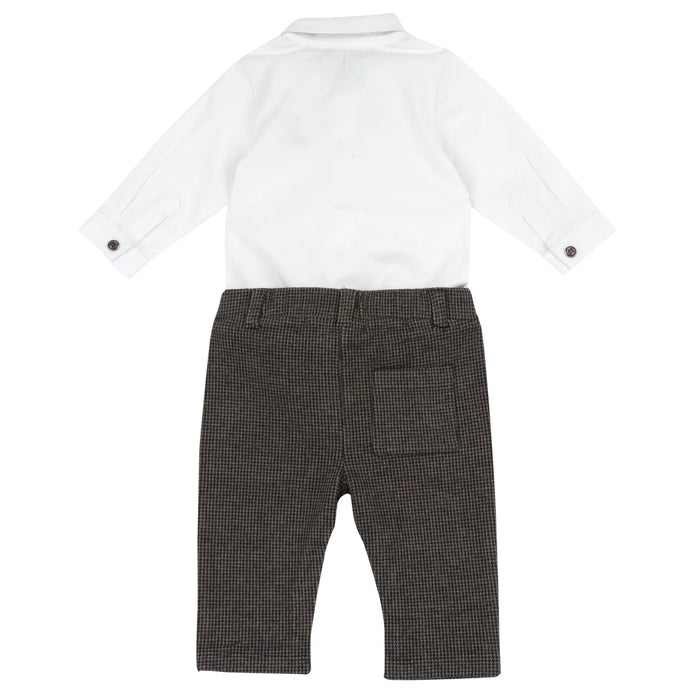 Boys White & Brown Knitted Shirt with Trouser