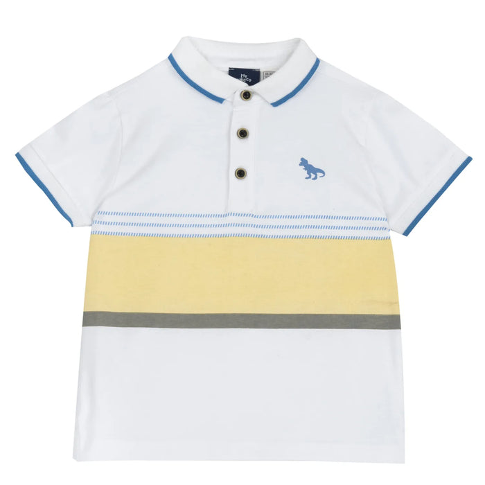 Boys White Colorblocked Polo T-shirt