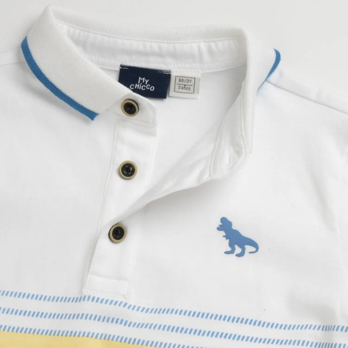 Boys White Colorblocked Polo T-shirt