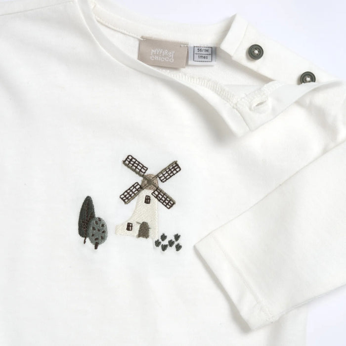 Boys White Embroidered Long Sleeve T-shirt