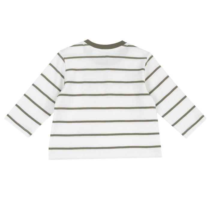 Boys White & Green Striped Long Sleeve T-shirt