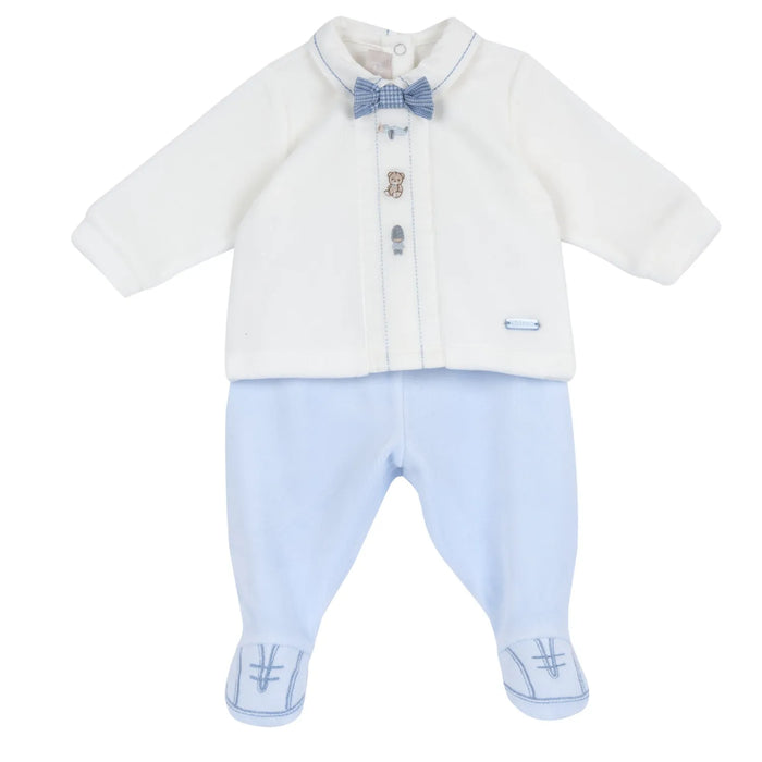 Boys White & Light Blue Embroidered Smock with Legging