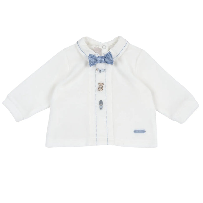 Boys White & Light Blue Embroidered Smock with Legging
