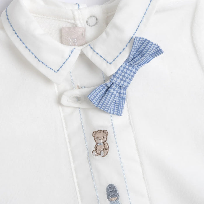 Boys White & Light Blue Embroidered Smock with Legging