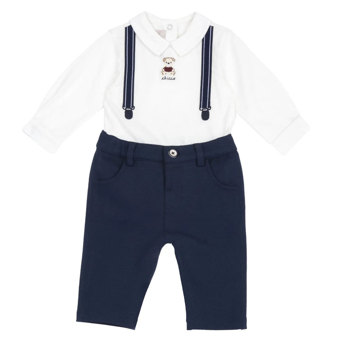 Boys White & Navy Embroidered Bodysuit with Trouser