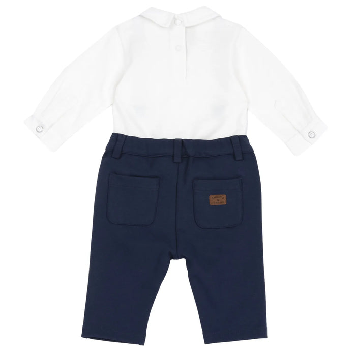 Boys White & Navy Embroidered Bodysuit with Trouser