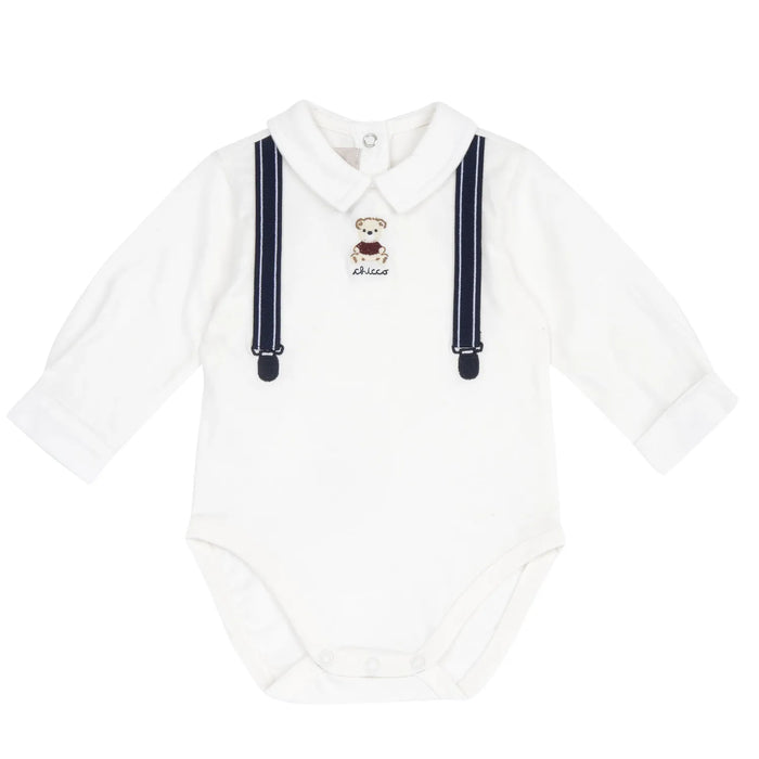 Boys White & Navy Embroidered Bodysuit with Trouser