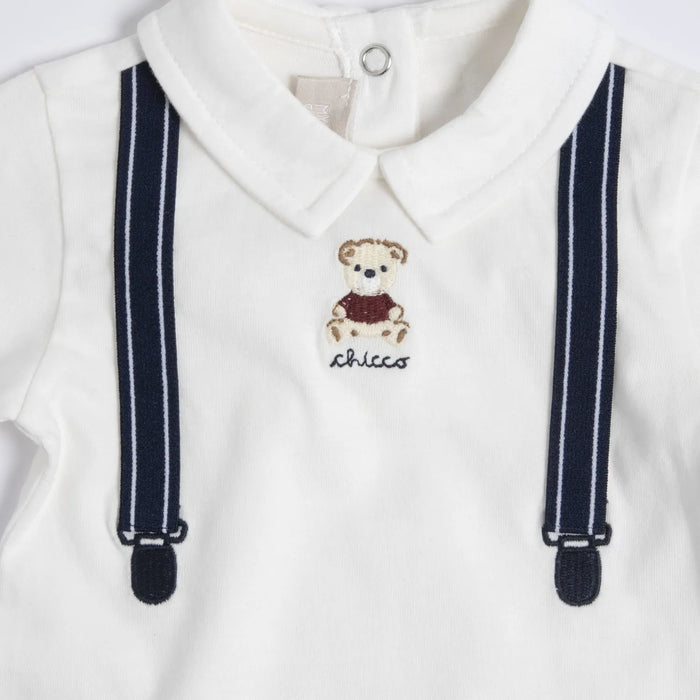 Boys White & Navy Embroidered Bodysuit with Trouser
