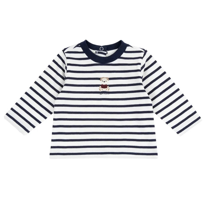 Boys White & Navy Striped Knitted T-shirt