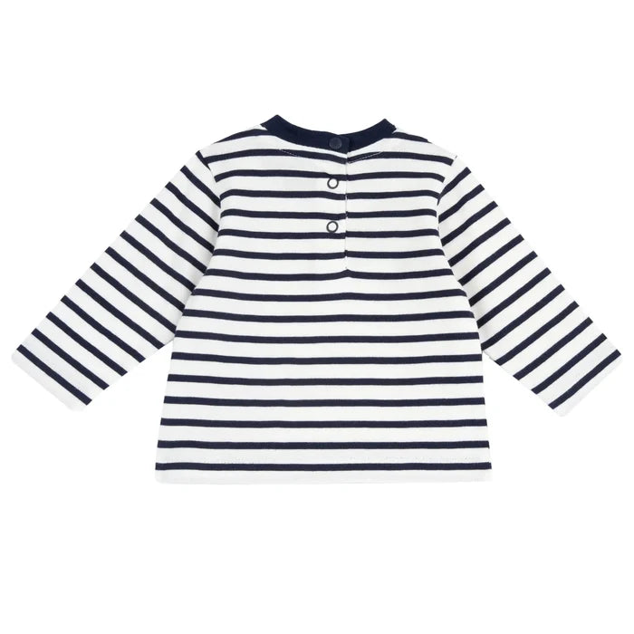 Boys White & Navy Striped Knitted T-shirt