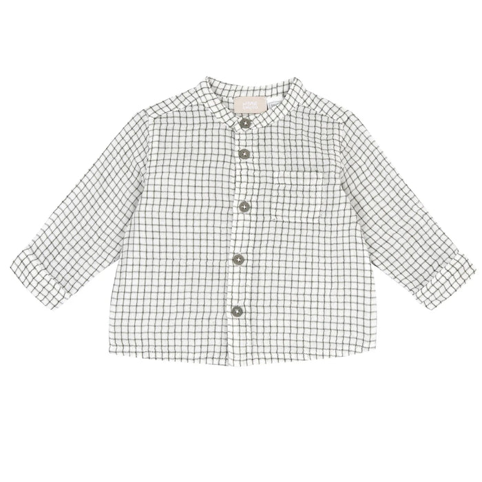 Boys White & Olive Checked Long Sleeve Shirt