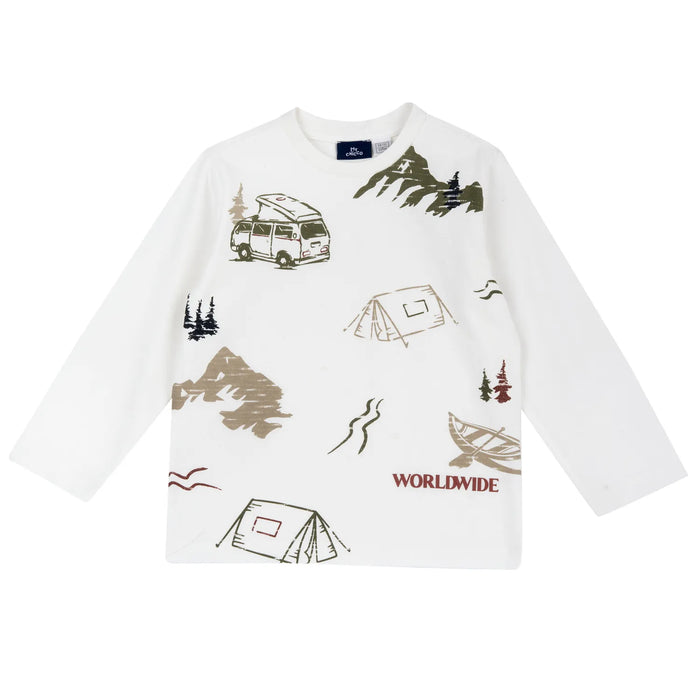Boys White Printed Long Sleeve T-shirt