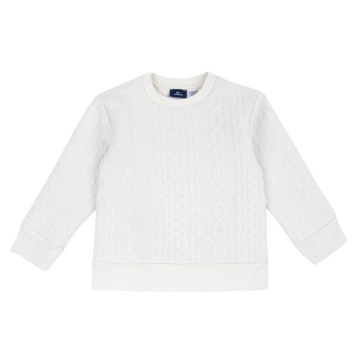 Boys White Self Design Knitted Pullover