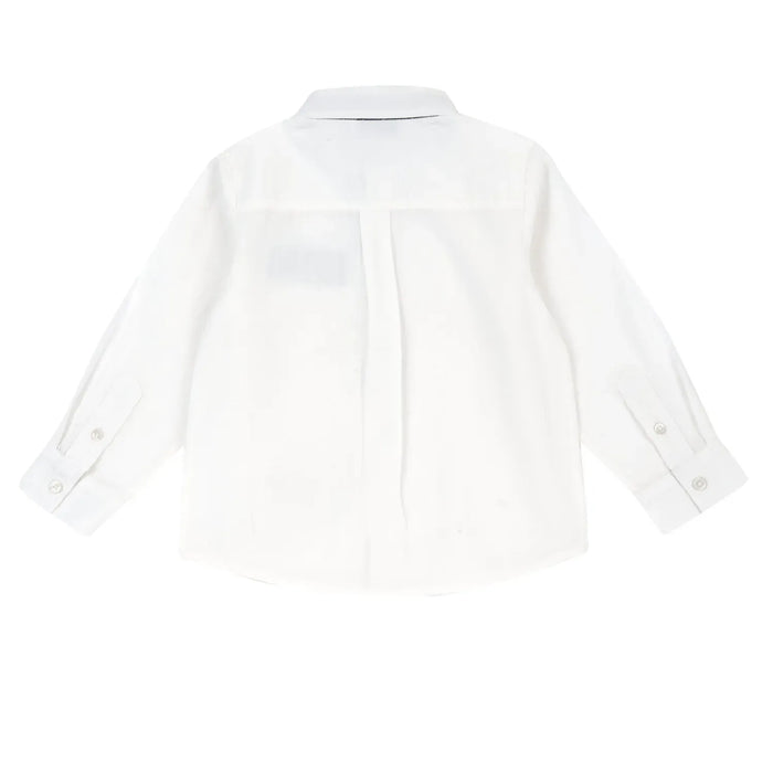 Boys White Self Design Long Sleeve Shirt