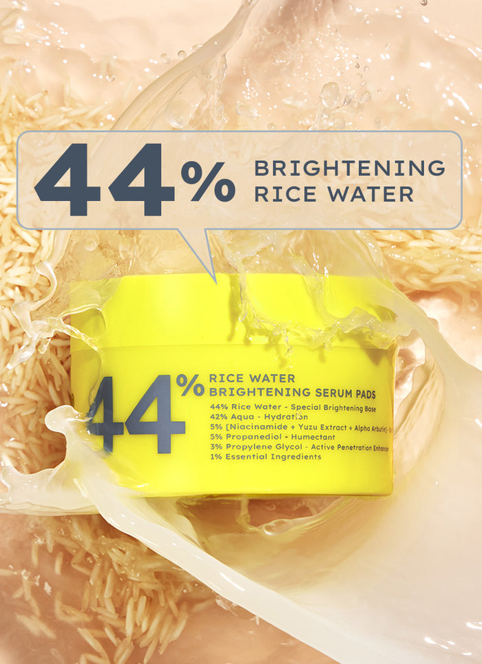Hyphen Brightening Serum Pads with 44% Rice Water - 50 pads - key ingredient breakdown infographic